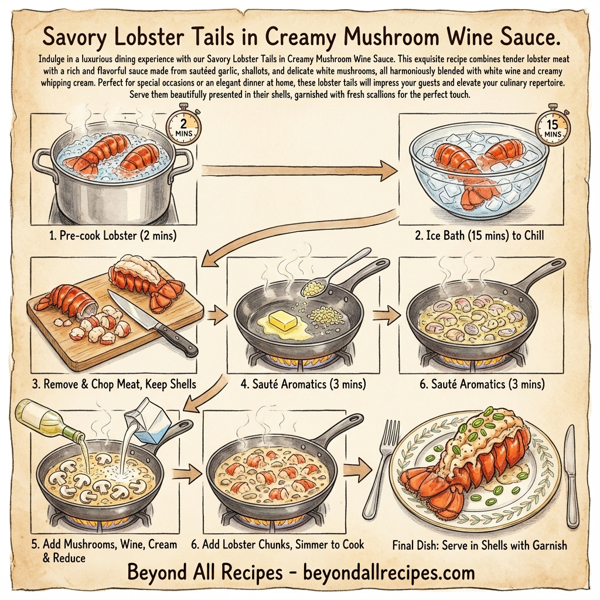 Savory Lobster Tails in Creamy Mushroom Wine Sauce instructions