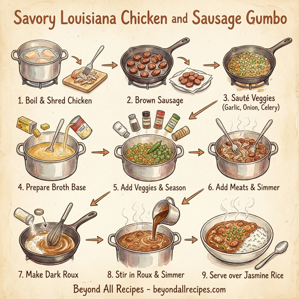 Savory Louisiana Chicken and Sausage Gumbo instructions