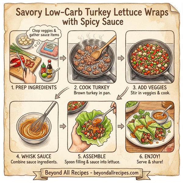 Savory Low-Carb Turkey Lettuce Wraps with Spicy Sauce instructions