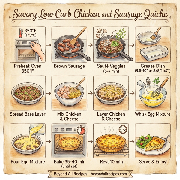 Savory Low Carb Chicken and Sausage Quiche instructions