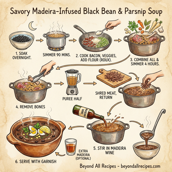 Savory Madeira-Infused Black Bean & Parsnip Soup instructions