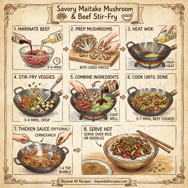 Savory Maitake Mushroom & Beef Stir-Fry instructions