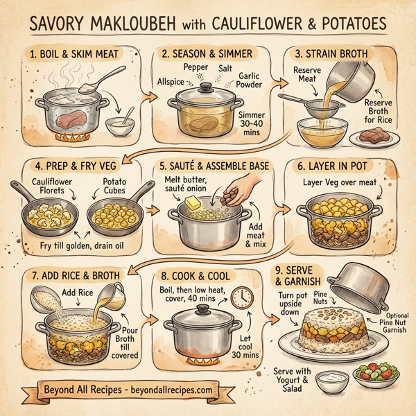 Savory Makloubeh with Cauliflower and Potatoes instructions