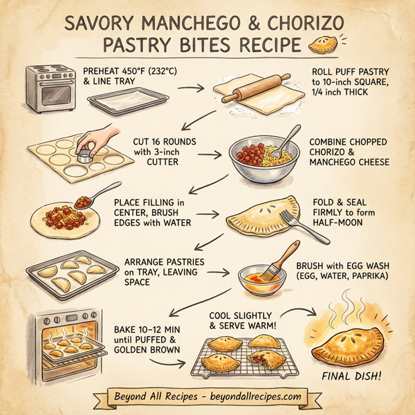 Savory Manchego and Chorizo Pastry Bites instructions