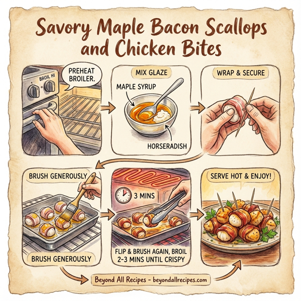 Savory Maple Bacon Scallops and Chicken Bites instructions