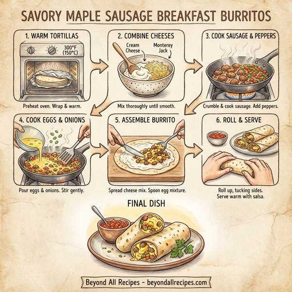 Savory Maple Sausage Breakfast Burritos instructions