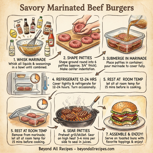 Savory Marinated Beef Burgers instructions