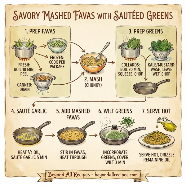 Savory Mashed Favas with Sautéed Greens instructions