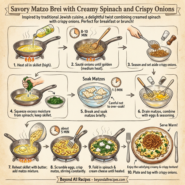 Savory Matzo Brei with Creamy Spinach and Crispy Onions instructions