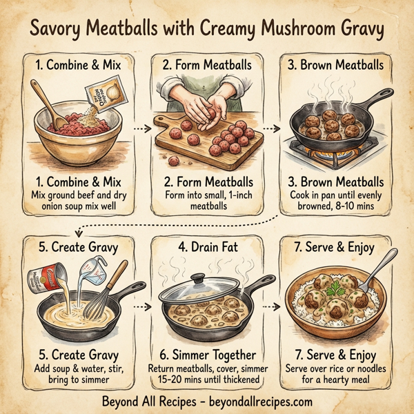 Savory Meatballs with Creamy Mushroom Gravy instructions