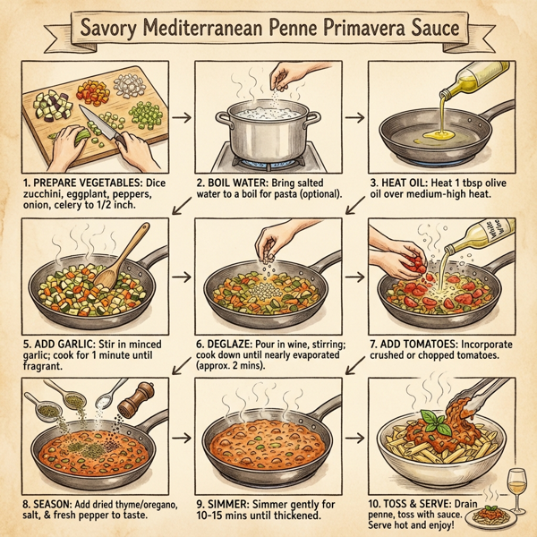 Savory Mediterranean Penne Primavera Sauce instructions