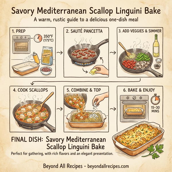 Savory Mediterranean Scallop Linguini Bake instructions