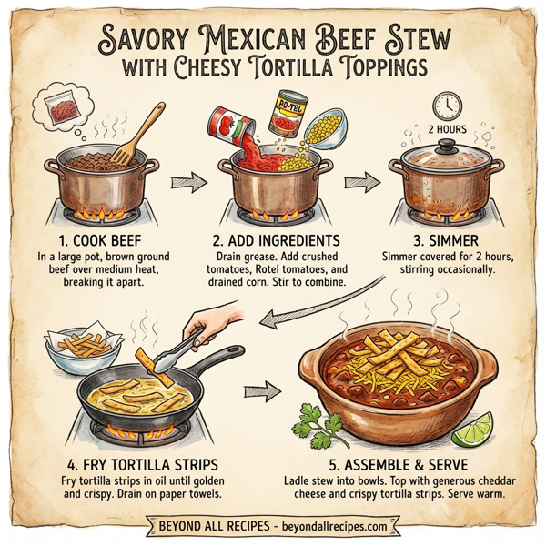 Savory Mexican Beef Stew with Cheesy Tortilla Toppings instructions
