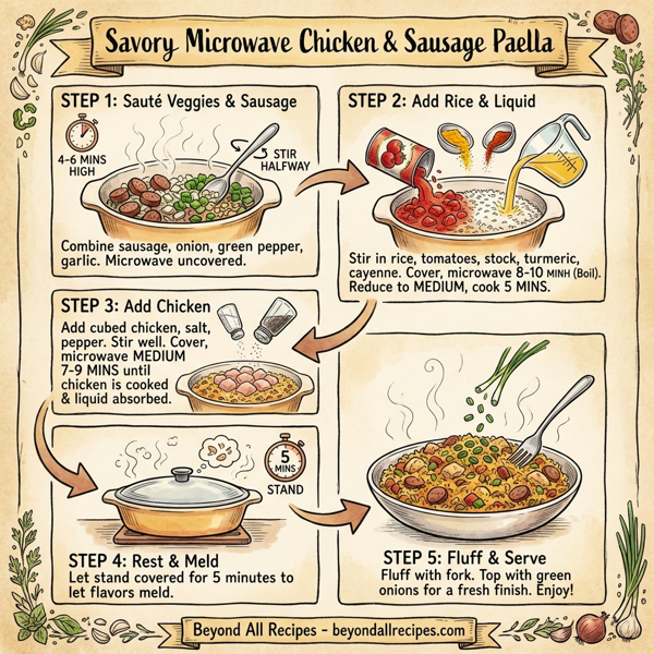 Savory Microwave Chicken and Sausage Paella instructions