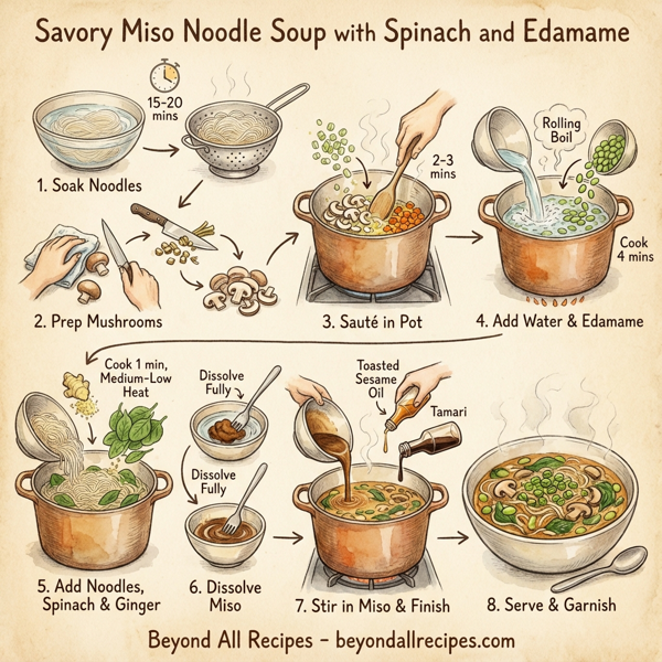 Savory Miso Noodle Soup with Spinach and Edamame instructions