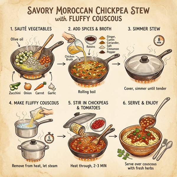 Savory Moroccan Chickpea Stew with Fluffy Couscous instructions