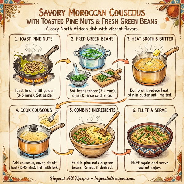 Savory Moroccan Couscous with Toasted Pine Nuts and Fresh Green Beans instructions