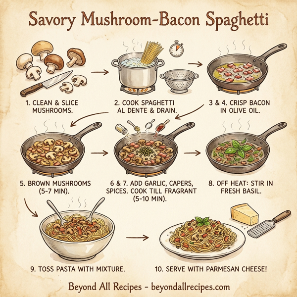 Savory Mushroom-Bacon Spaghetti instructions