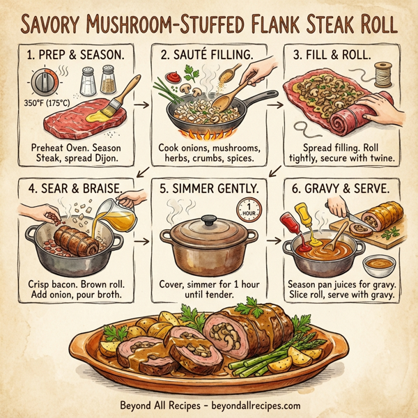 Savory Mushroom-Stuffed Flank Steak Roll instructions