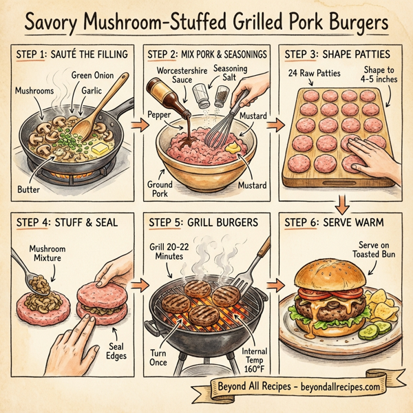 Savory Mushroom-Stuffed Grilled Pork Burgers instructions