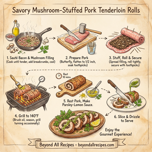 Savory Mushroom-Stuffed Pork Tenderloin Rolls instructions