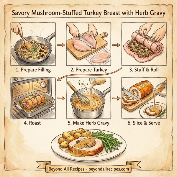 Savory Mushroom-Stuffed Turkey Breast with Herb Gravy instructions