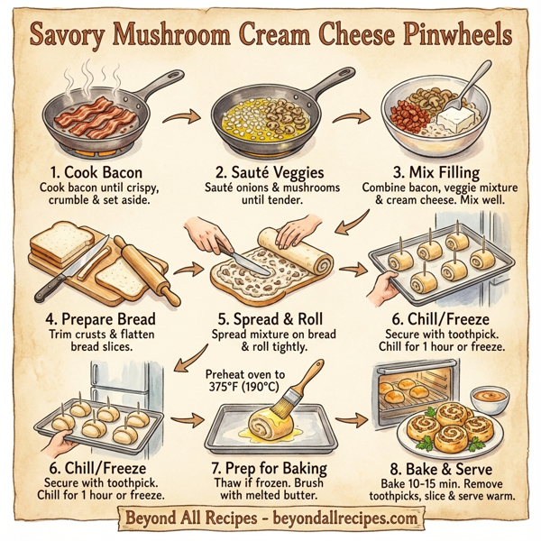 Savory Mushroom Cream Cheese Pinwheels instructions