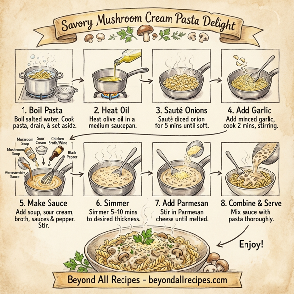 Savory Mushroom Cream Pasta Delight instructions