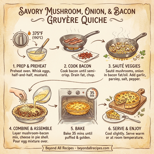 Savory Mushroom, Onion, and Bacon Gruyere Quiche instructions