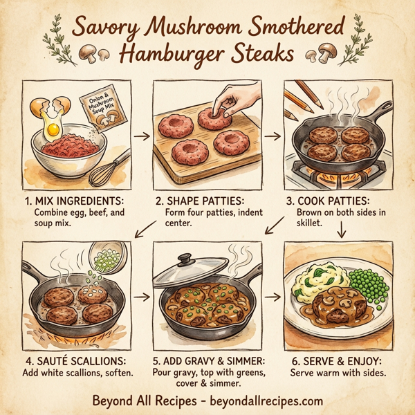 Savory Mushroom Smothered Hamburger Steaks instructions