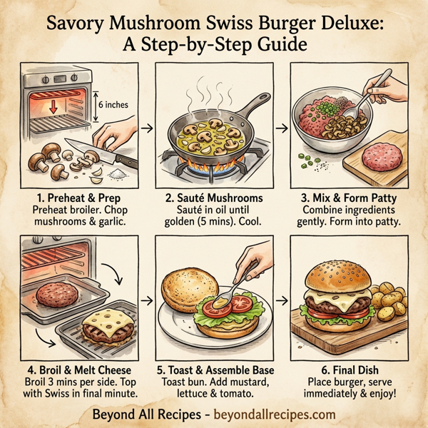 Savory Mushroom Swiss Burger Deluxe instructions