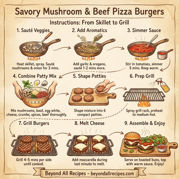 Savory Mushroom & Beef Pizza Burgers instructions