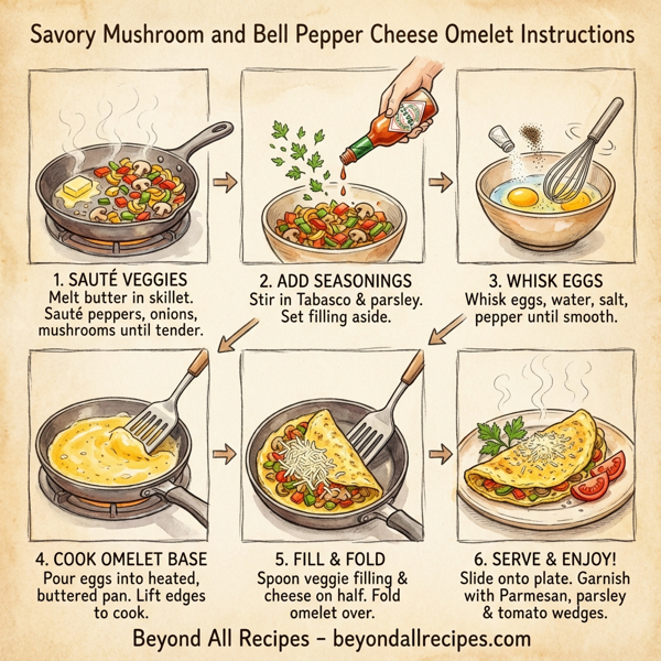 Savory Mushroom and Bell Pepper Cheese Omelet instructions