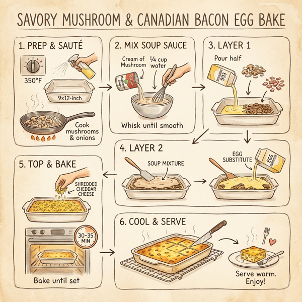 Savory Mushroom and Canadian Bacon Egg Bake instructions