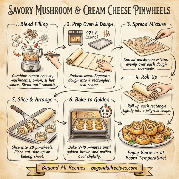 Savory Mushroom and Cream Cheese Pinwheels instructions