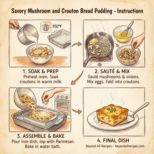 Savory Mushroom and Crouton Bread Pudding instructions