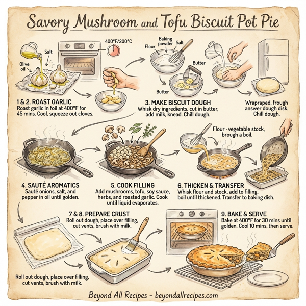 Savory Mushroom and Tofu Biscuit Pot Pie instructions