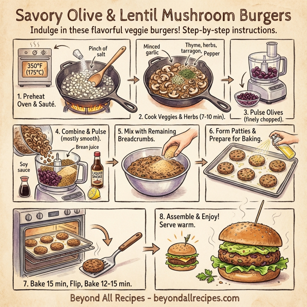 Savory Olive & Lentil Mushroom Burgers instructions