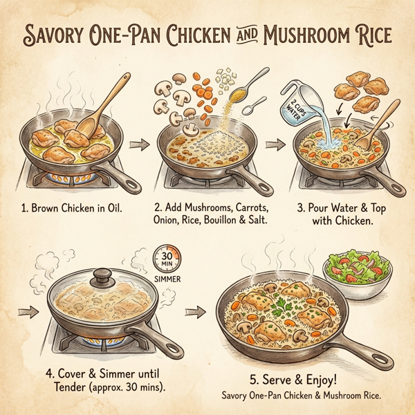 Savory One-Pan Chicken and Mushroom Rice instructions