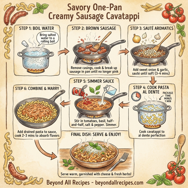 Savory One-Pan Creamy Sausage Cavatappi instructions
