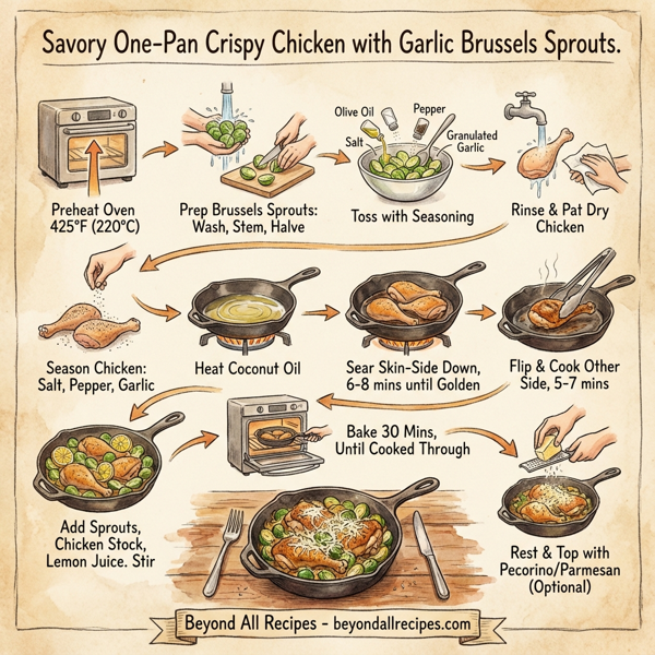 Savory One-Pan Crispy Chicken with Garlic Brussels Sprouts instructions