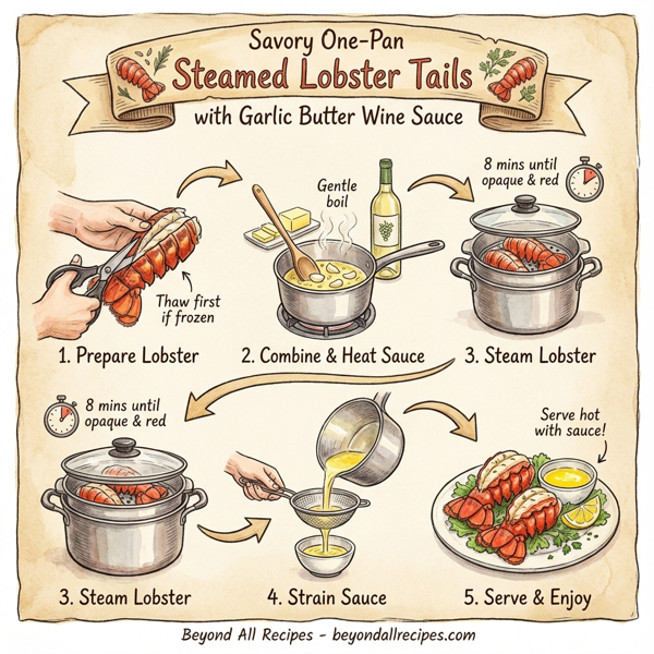 Savory One-Pan Steamed Lobster Tails with Garlic Butter Wine Sauce instructions