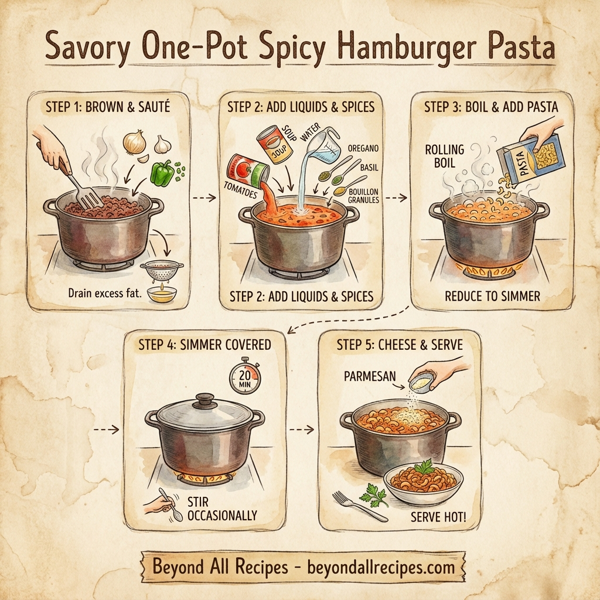 Savory One-Pot Spicy Hamburger Pasta instructions