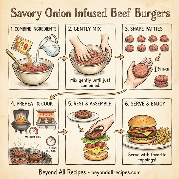 Savory Onion Infused Beef Burgers instructions