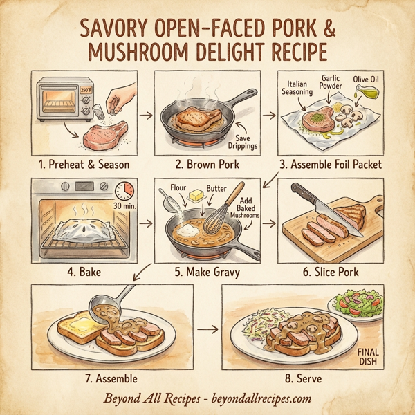 Savory Open-Faced Pork and Mushroom Delight instructions