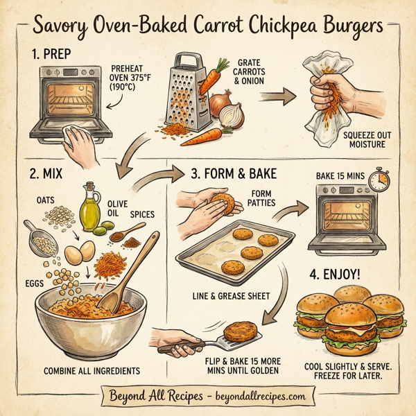Savory Oven-Baked Carrot Chickpea Burgers instructions