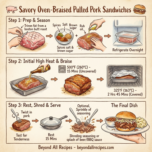 Savory Oven-Braised Pulled Pork Sandwiches instructions