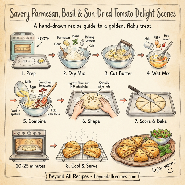 Savory Parmesan, Basil & Sun-Dried Tomato Delight Scones instructions