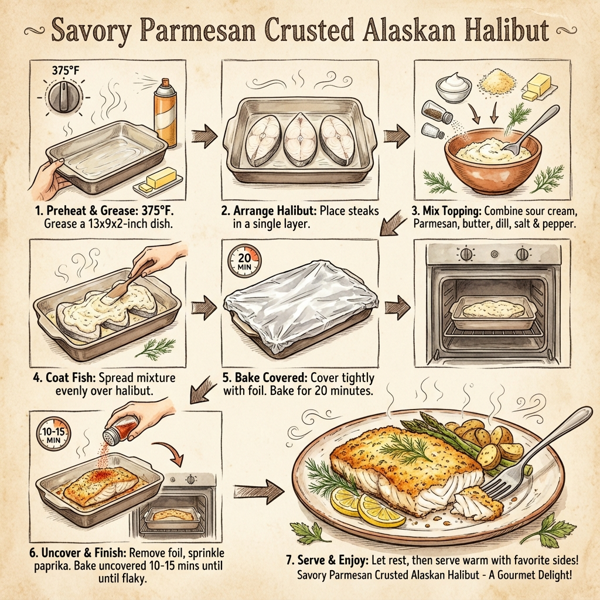 Savory Parmesan Crusted Alaskan Halibut instructions