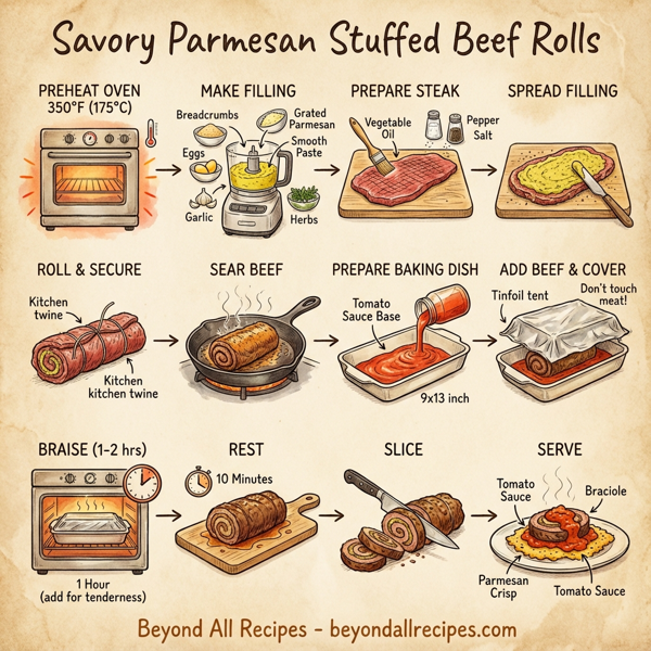 Savory Parmesan Stuffed Beef Rolls instructions